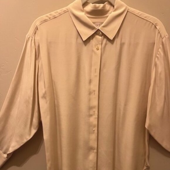 LOFT Oversized Ivory Long-Sleeved Button-Down Shirt Blouse-SMALL-NWT - Picture 4 of 9